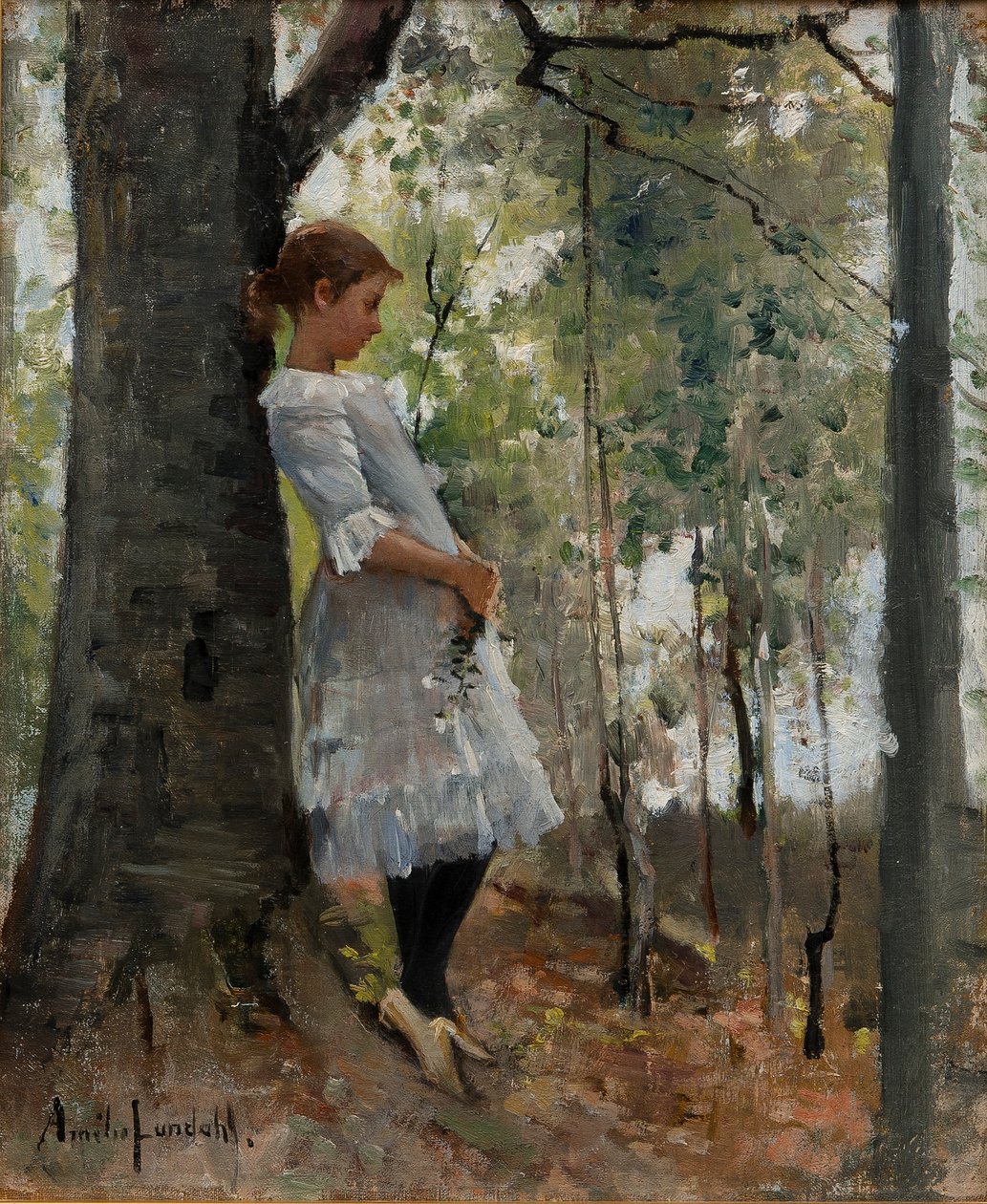 Tyttö lehtimetsässä tekijältä Amélie Lundahl
