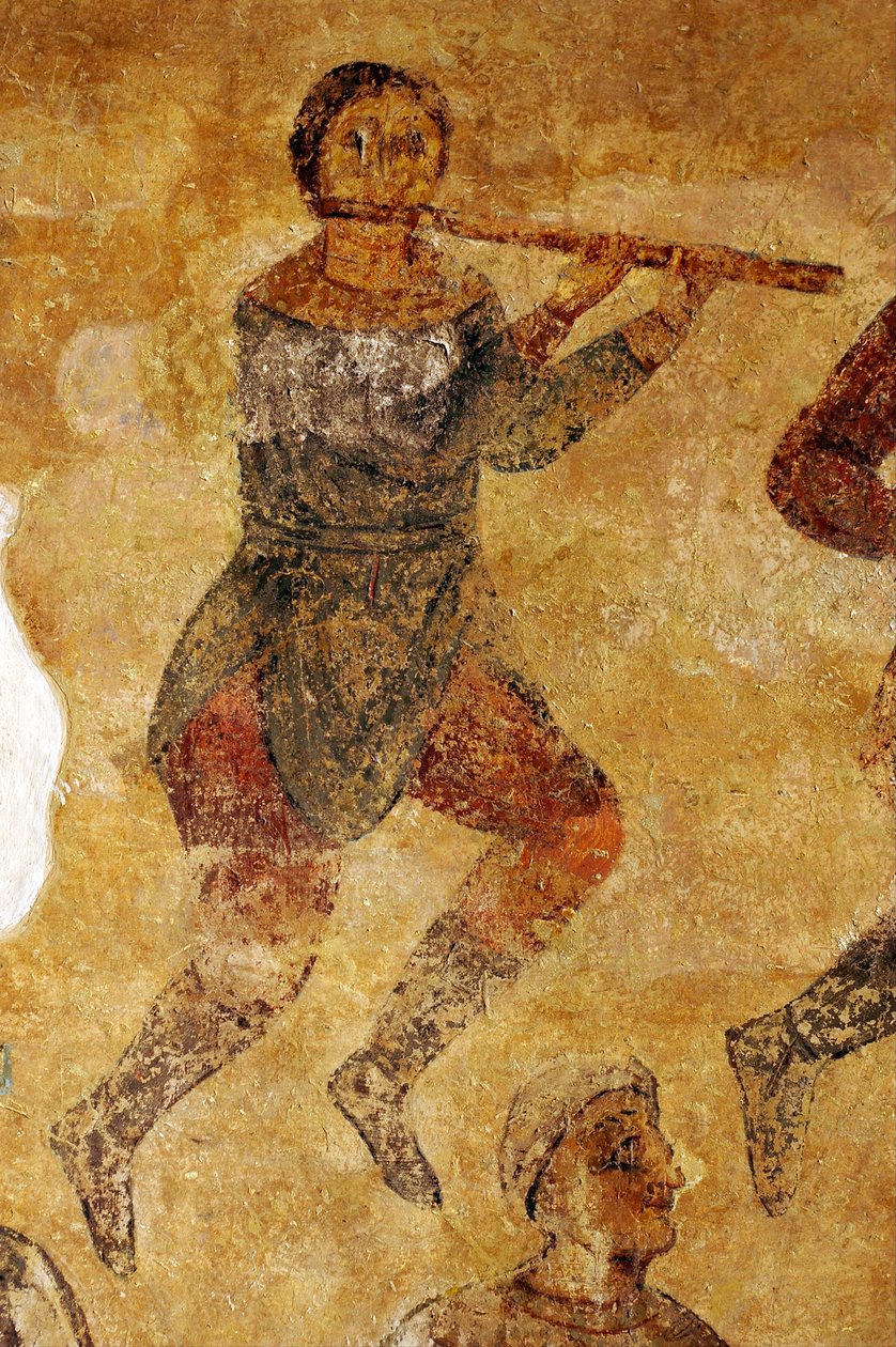Muusikot ja akrobaatit yksityiskohtia tekijältä Ancient Russian frescos