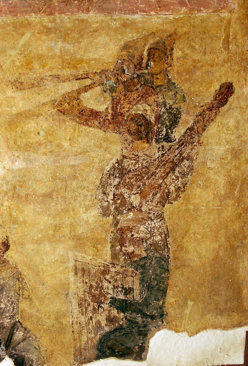 Muusikot ja akrobaatit yksityiskohtia tekijältä Ancient Russian frescos