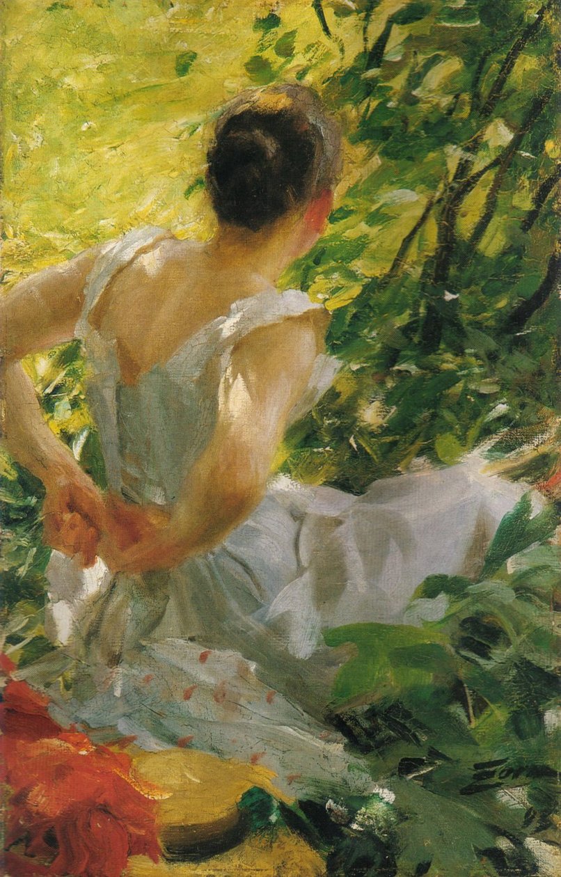 Kvinna som klär sig tekijältä Anders Leonard Zorn