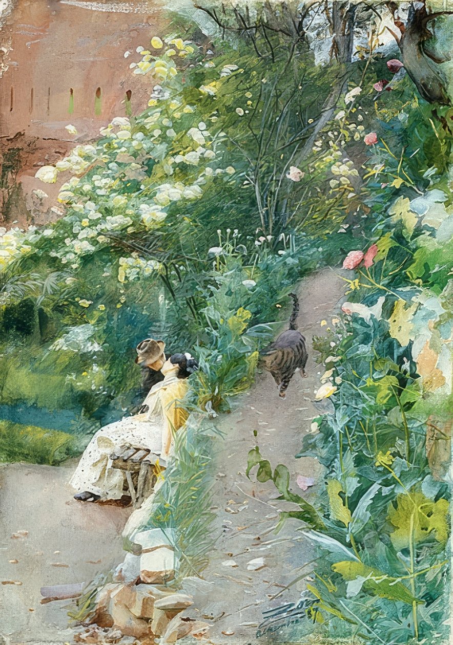 Alhambran puutarhassa. 1887 tekijältä Anders Leonard Zorn