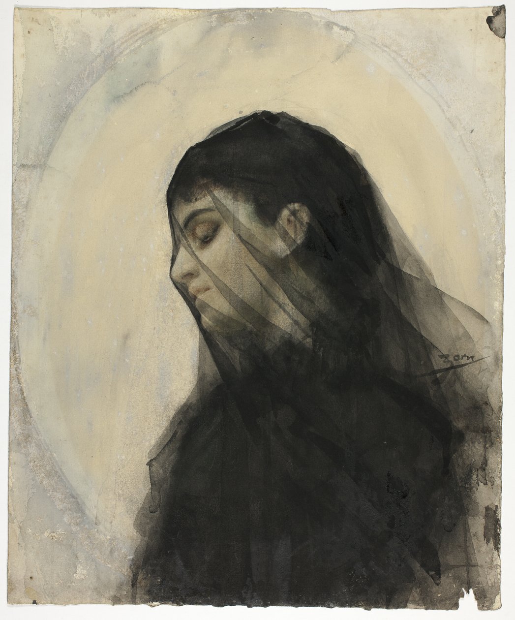Hunnutetun naisen pää tekijältä Anders Zorn