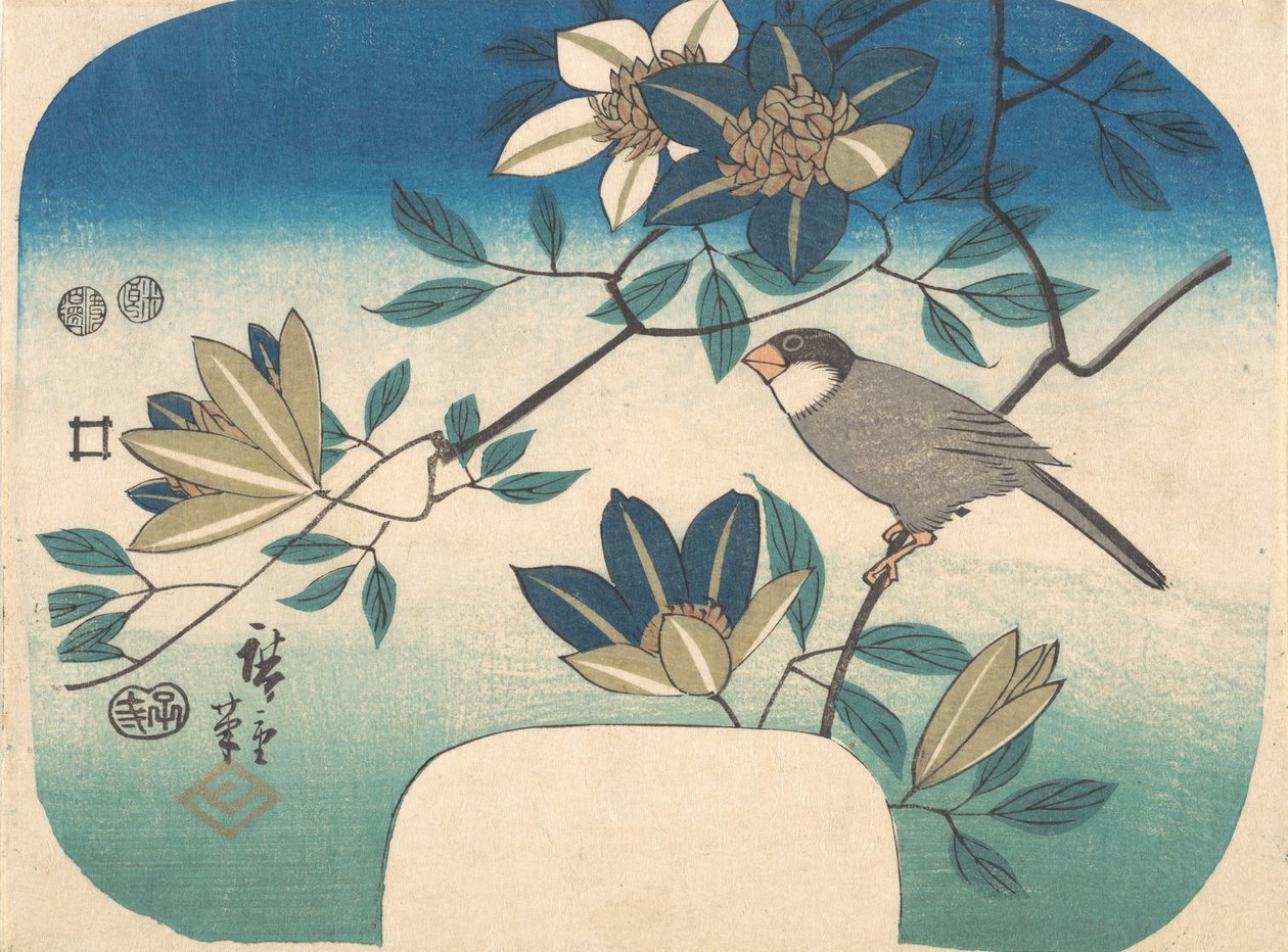 Klematis ja lintu, 1852, 1852. tekijältä Ando Hiroshige