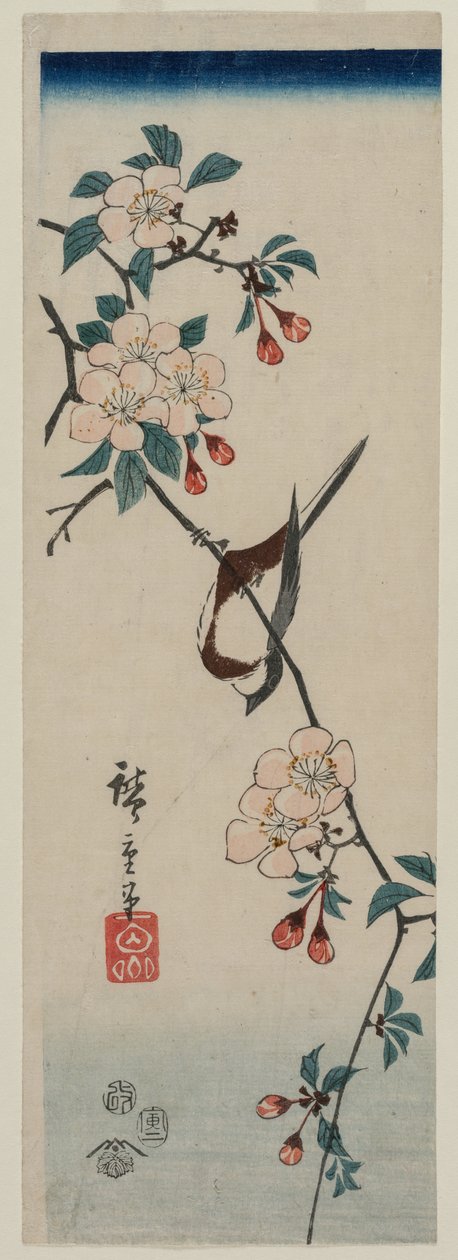 Pieni lintupääskynen kirsikkaoksalla, 1854. tekijältä Ando Hiroshige