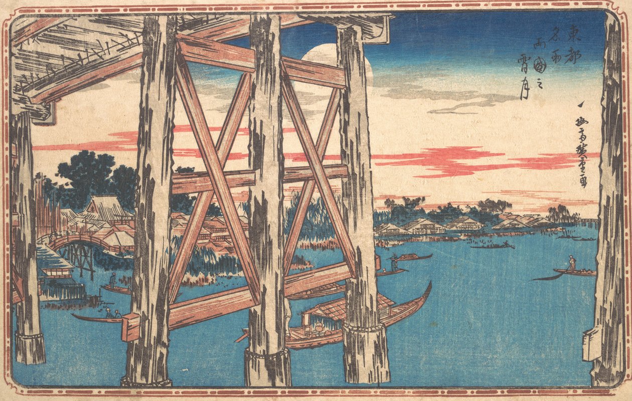 Twilight Moon Ryogokun sillalla. tekijältä Ando Hiroshige