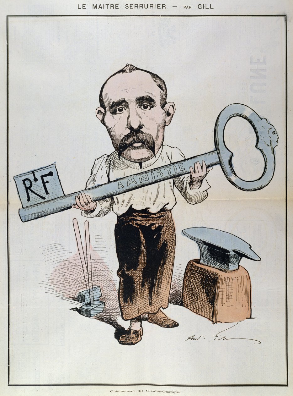 Georges Clemenceaun (1841-1929) karikatyyri teoksesta "La Lune Rousse", 1879. tekijältä Andre Gill