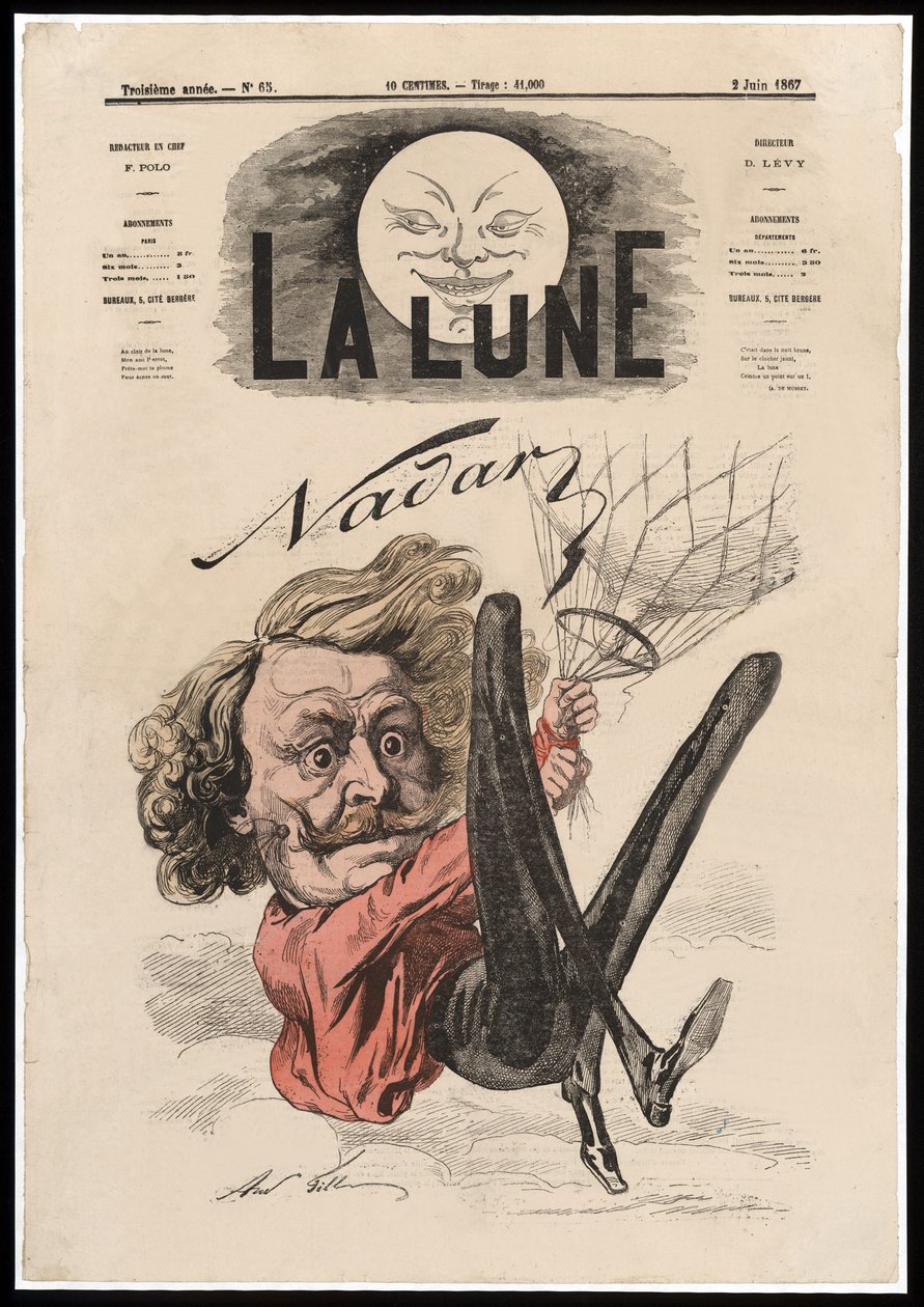 Nadar. Pub. 1867 (värillinen litografia) tekijältä Andre Gill