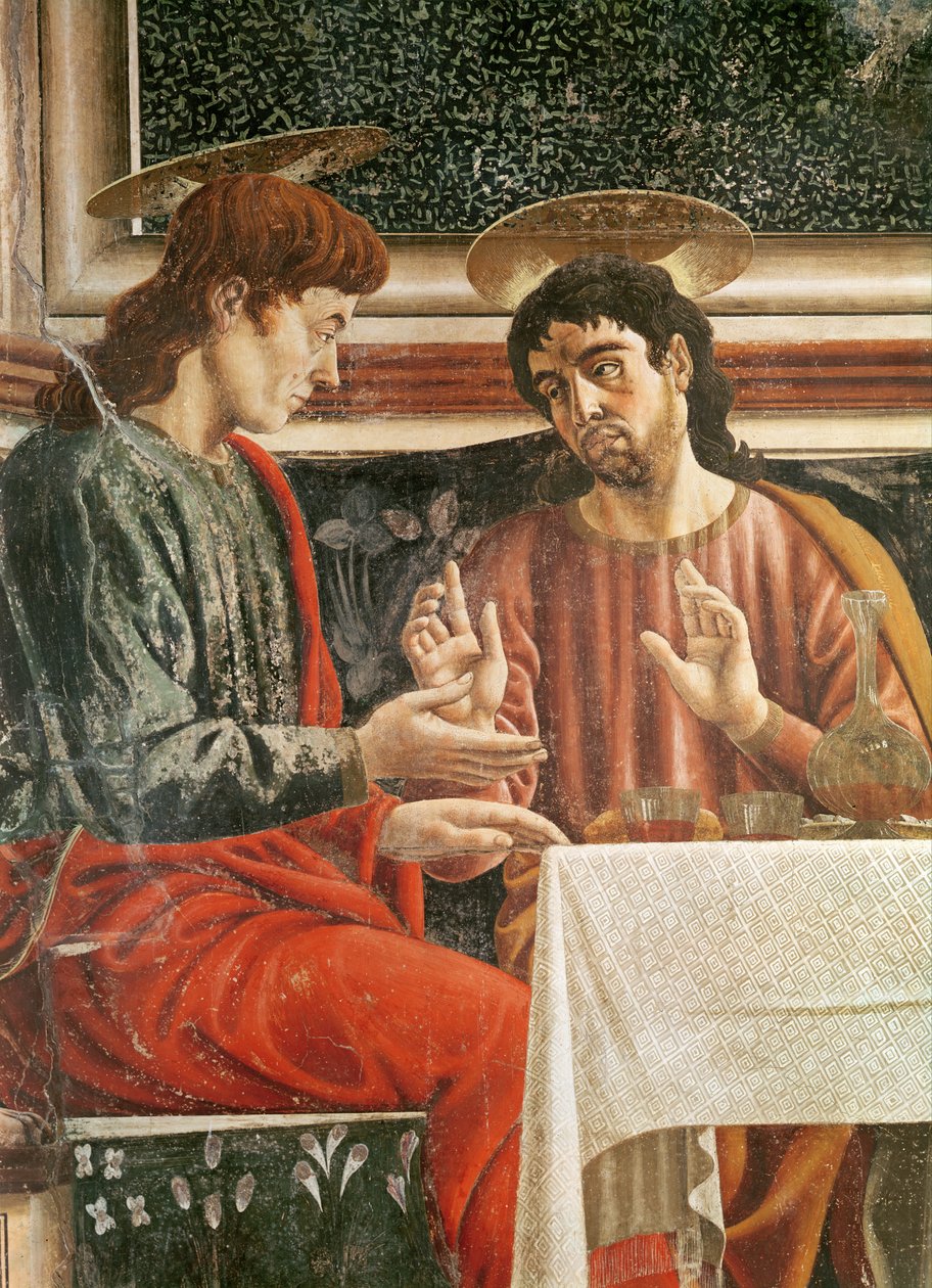 Viimeinen ehtoollinen, yksityiskohta Pyhästä Matteuksesta ja Pyhästä Filippuksesta, 1447 (85172:n yksityiskohta) tekijältä Andrea del Castagno