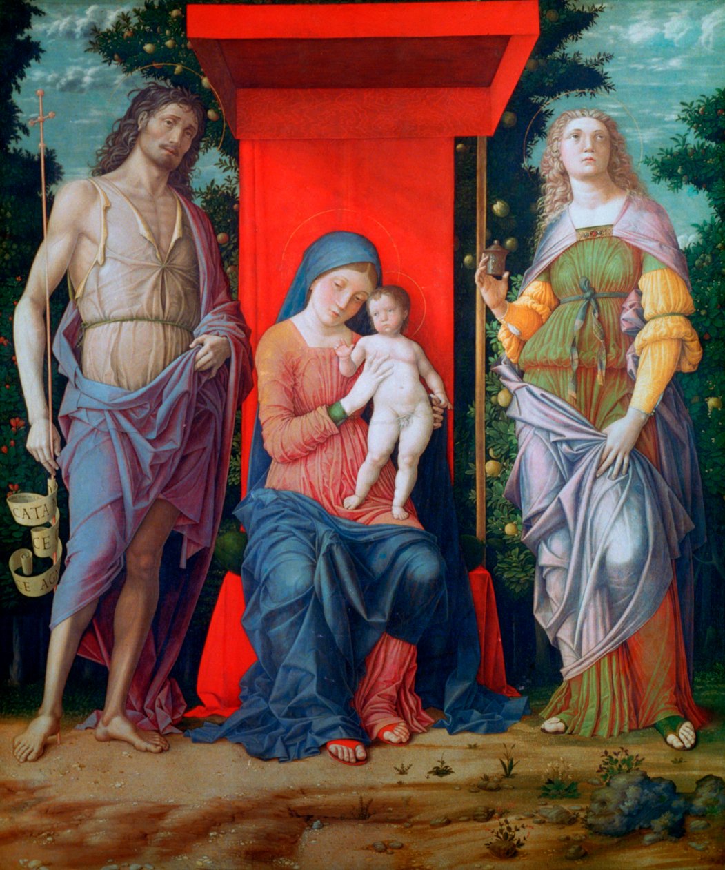 Neitsyt ja lapsi pyhien kanssa, n. 1490-1505 tekijältä Andrea Mantegna