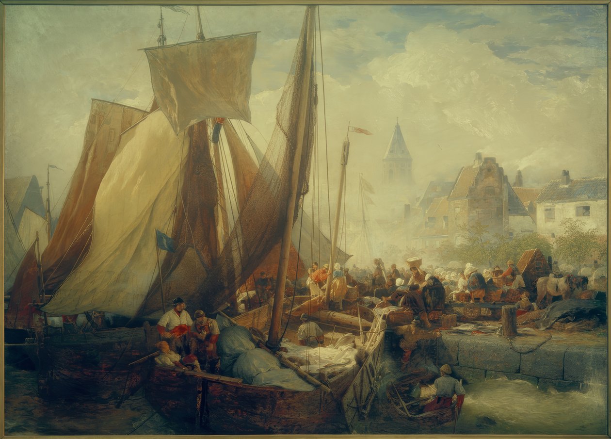 Achenbach, Fischmarkt Oostendessa tekijältä Andreas Achenbach
