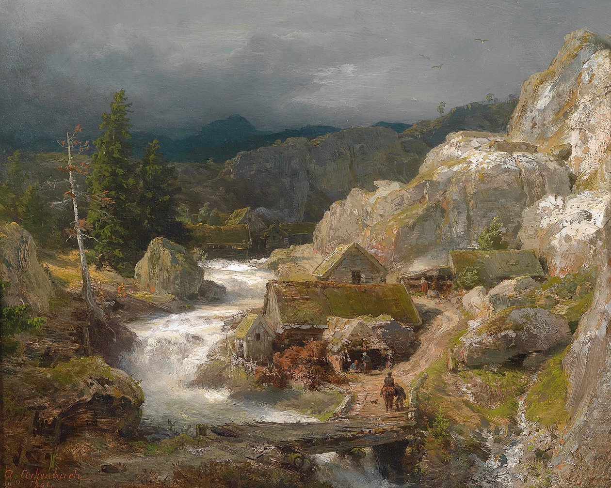Mylly vuoristopuron varrella (1861) tekijältä Andreas Achenbach