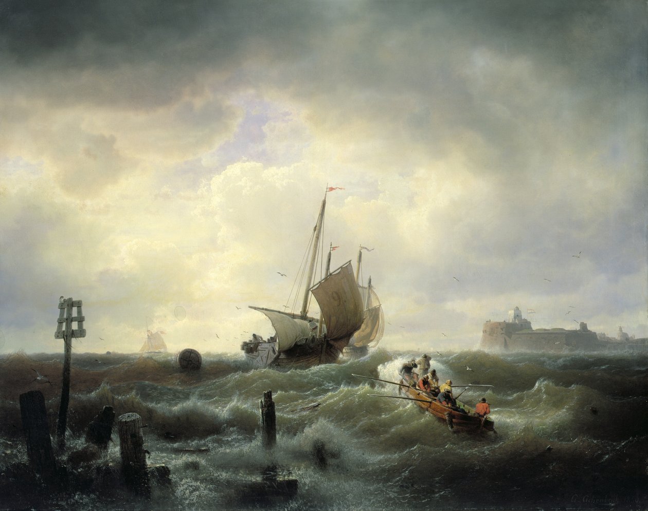 Hellevoetsluysin sataman sisäänkäynti tekijältä Andreas Achenbach