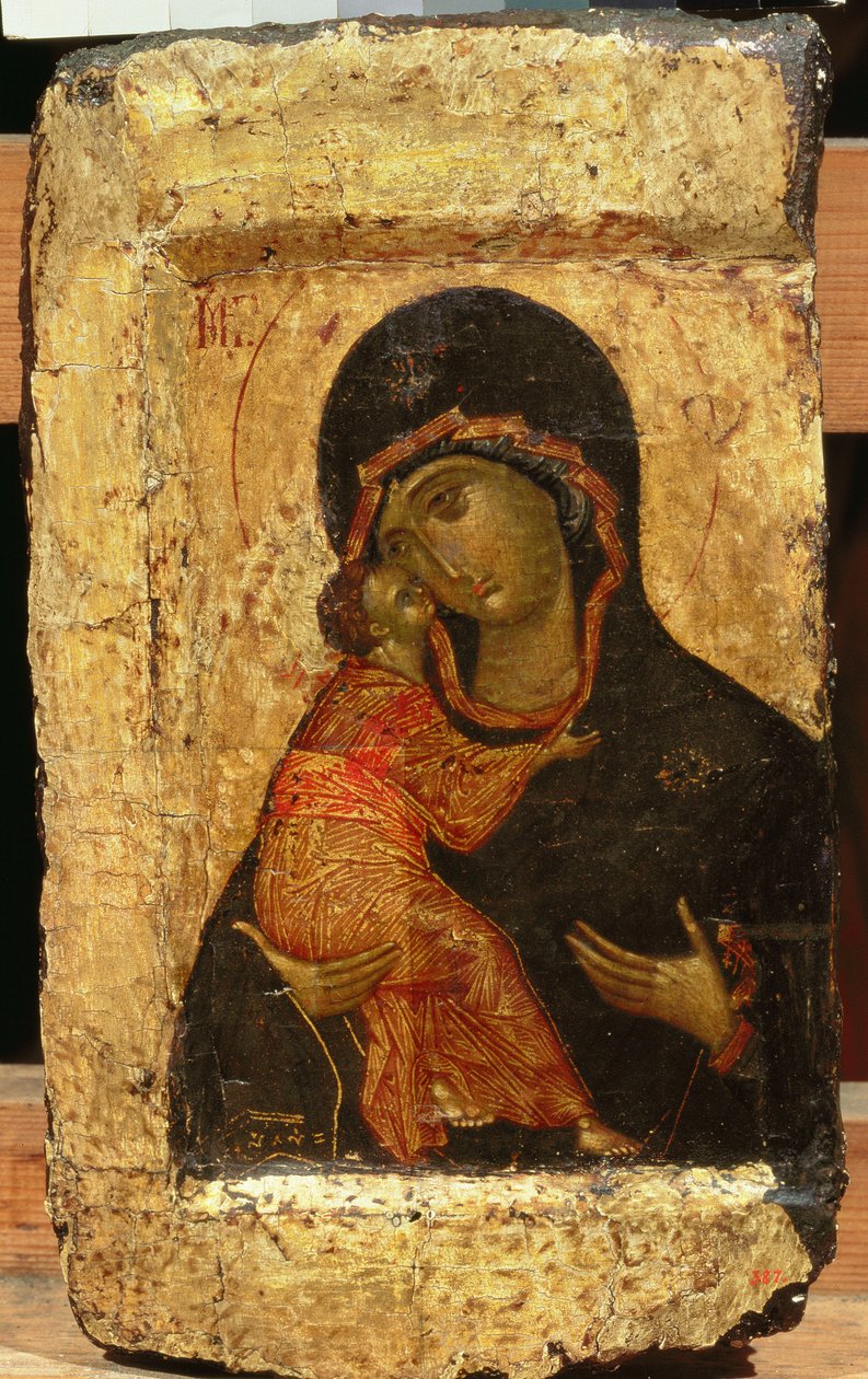 Vladimir Madonna ja lapsi, venäläinen ikoni, Moskovan koulu (tempera paneelissa) tekijältä Andrei Rublev