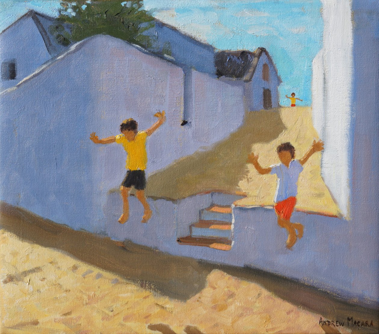 Hyppääminen seinältä, Mykonos, 2015, tekijältä Andrew Macara