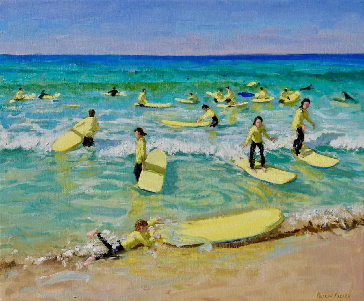 Kesäsurffausta, St Ives. 25x30", 2019 (öljy kankaalle) tekijältä Andrew Macara