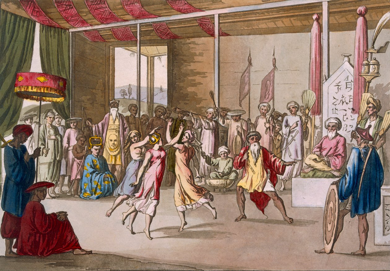 Cochinin kiinalainen draama, Costume dei..., 1820-30-luvut. tekijältä Angelo Monticelli