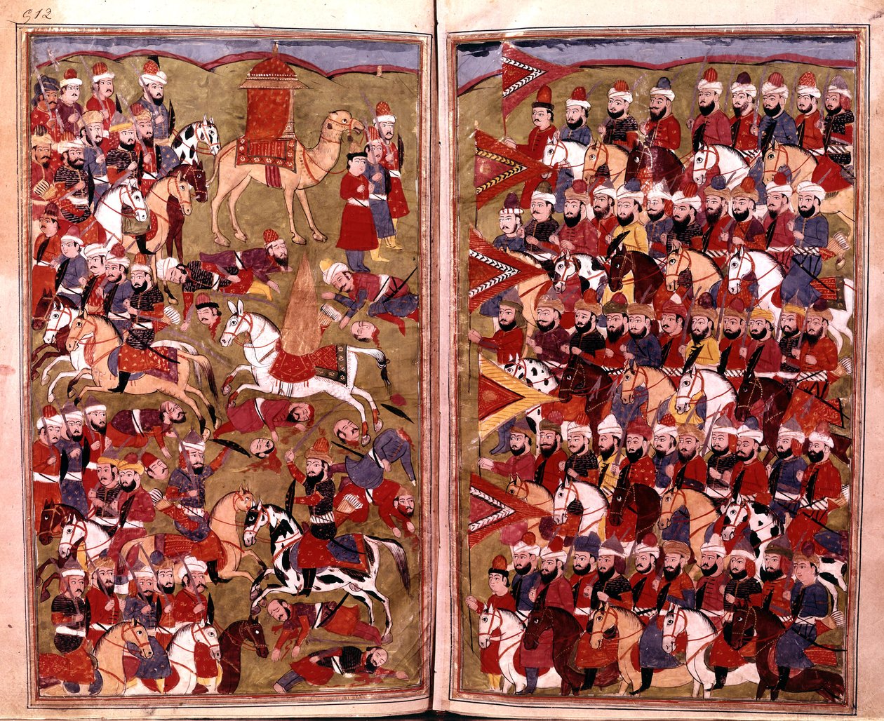 Aichan armeija Djamalin taistelussa vuonna 656, kuva Hamla-i-Haydarista, Mirza Muhammad Rafi Bazil, 1808 tekijältä Indian School