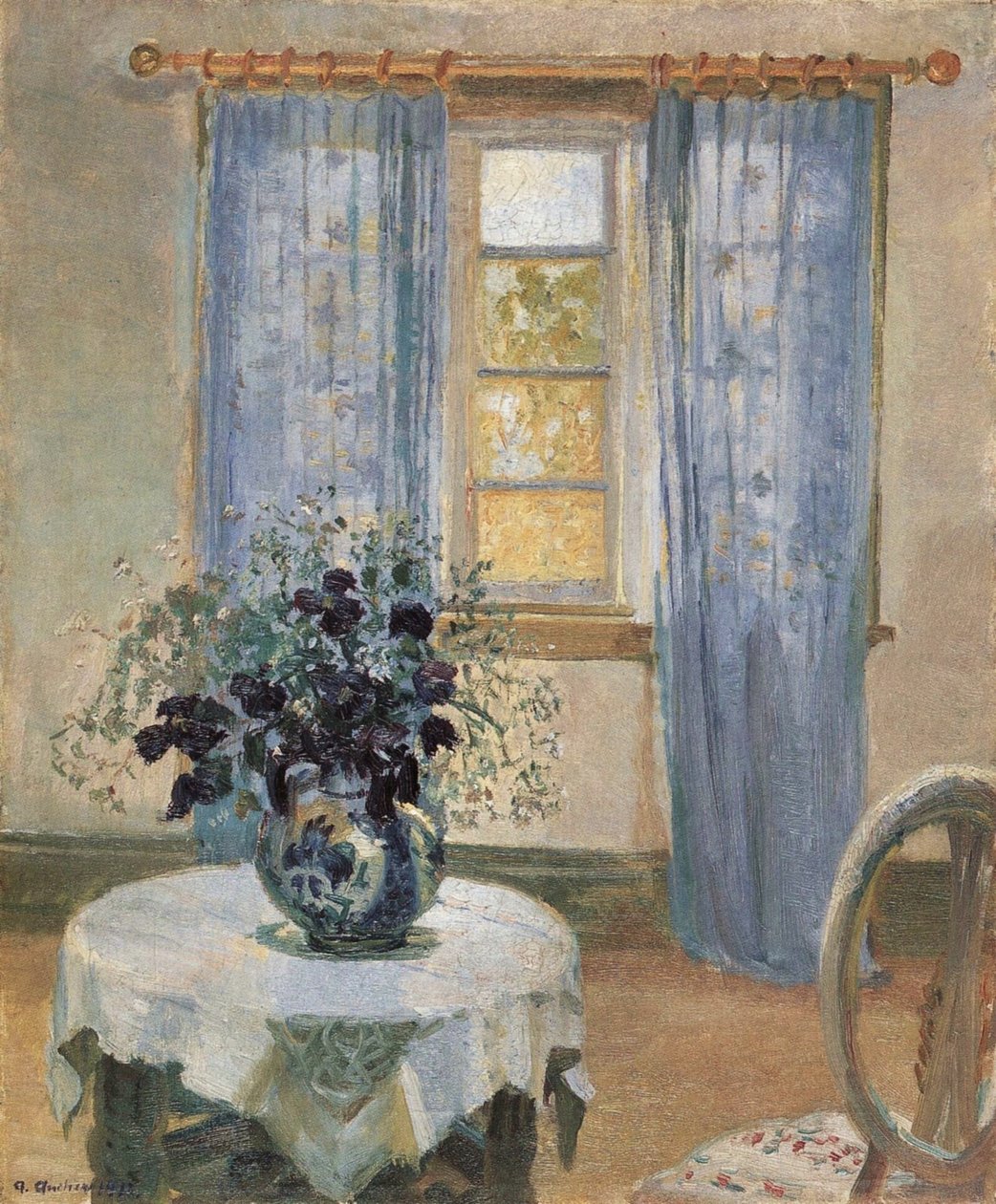 Sininen klematis taiteilijan studiossa tekijältä Anna Ancher