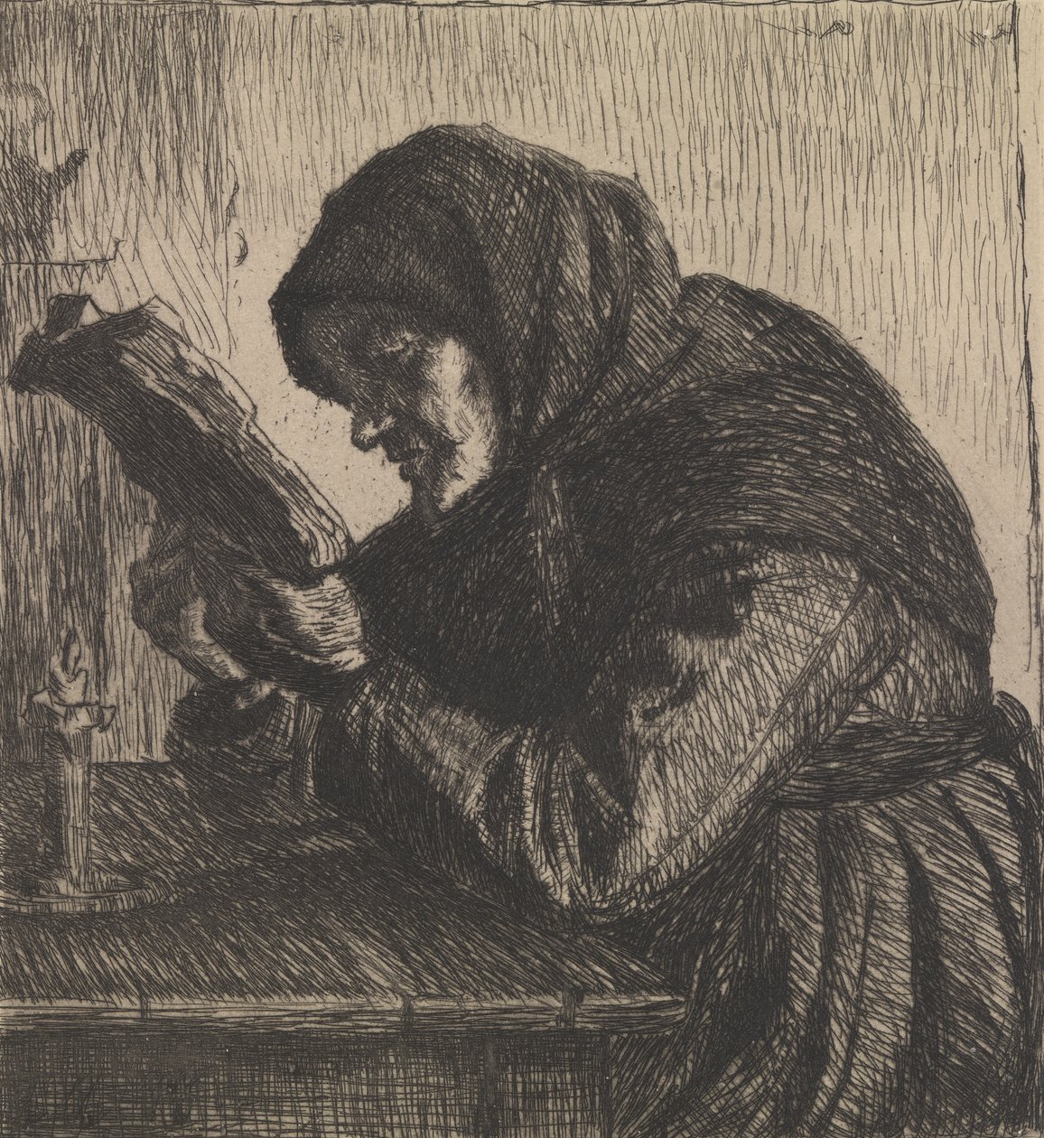Lukemassa vanha vaimo tekijältä Anna Ancher