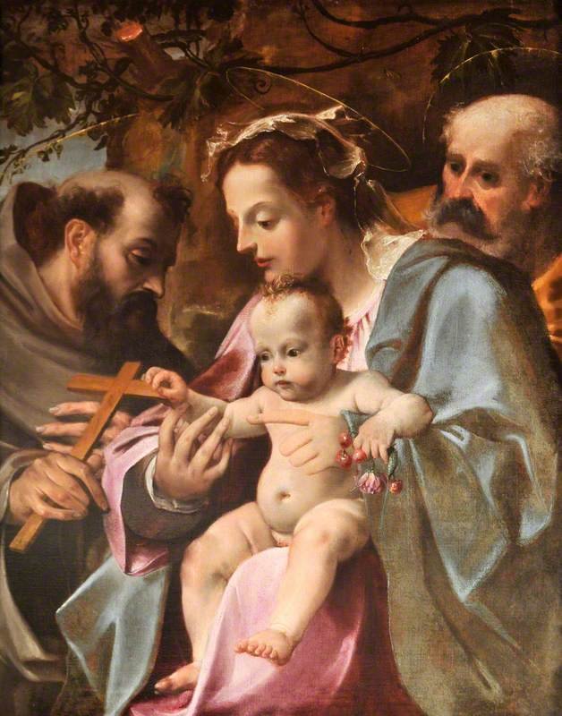 Pyhä perhe Pyhän Franciscuksen kanssa tekijältä Annibale Carracci