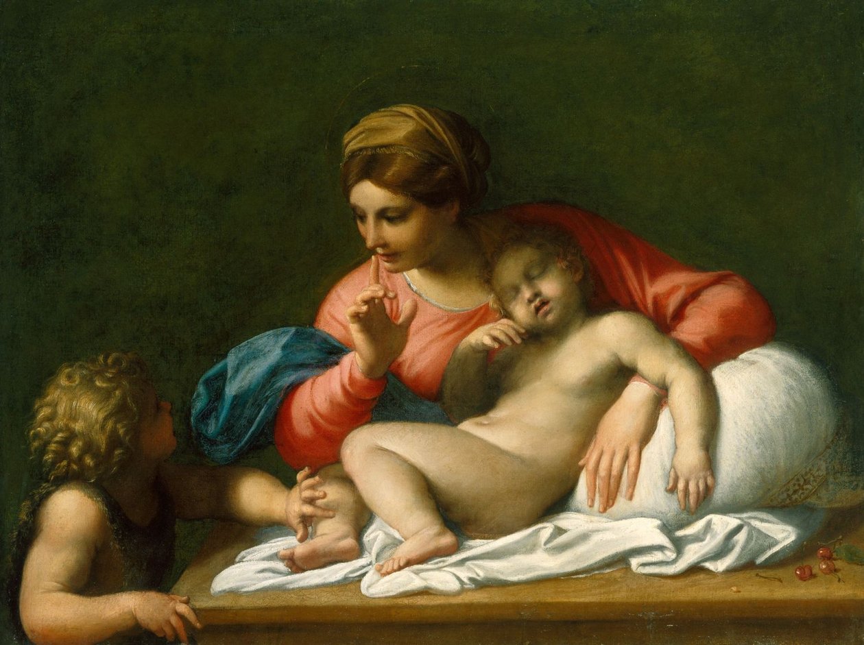 Madonna ja nukkuva lapsi Pyhän Johannes Kastajan Il Silenzion kanssa tekijältä Annibale Carracci