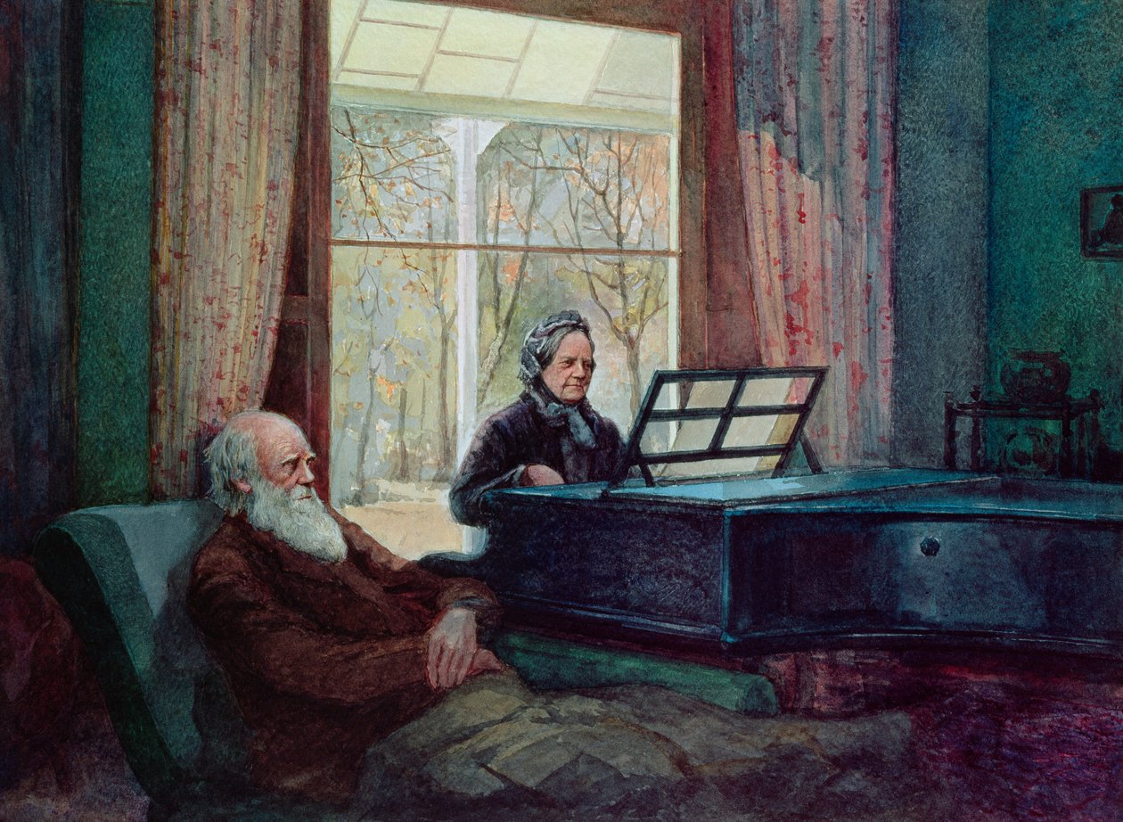 Charles Darwin ja hänen vaimonsa pianolla tekijältä Unbekannt Unbekannt