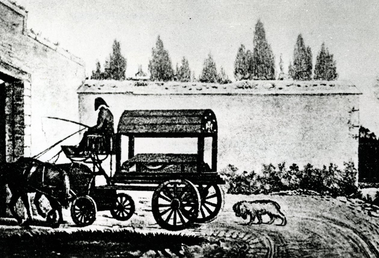 Mozartin arkku, jota seurasi koira, n. 1791 tekijältä Unbekannt Unbekannt