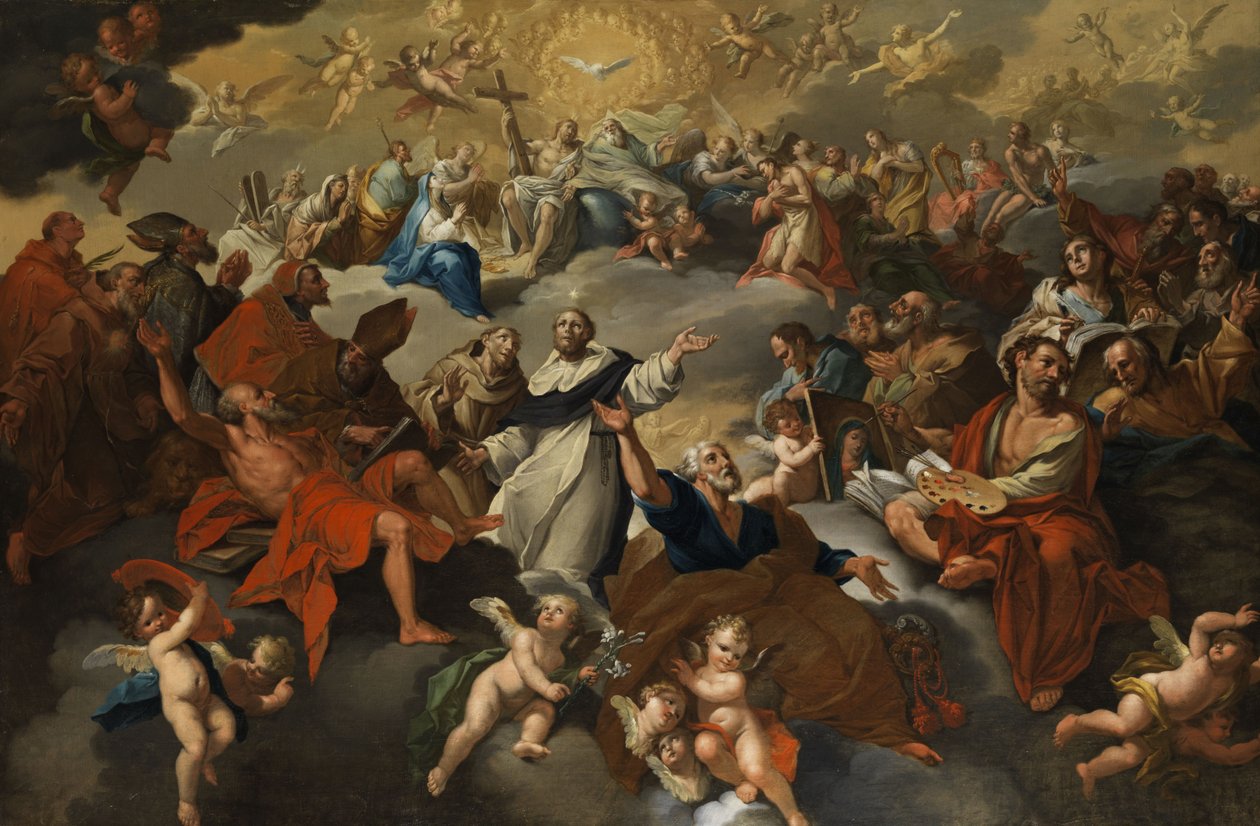 Heiligenversammlung im Paradies mit Apotheose der hl. Domenikus und Franziskus. tekijältä Unknown