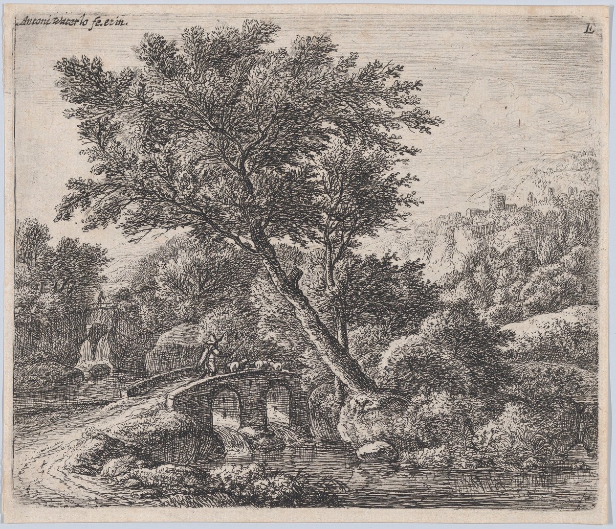 Paimen pienellä sillalla, 1600-luku. tekijältä Anthonie Waterloo