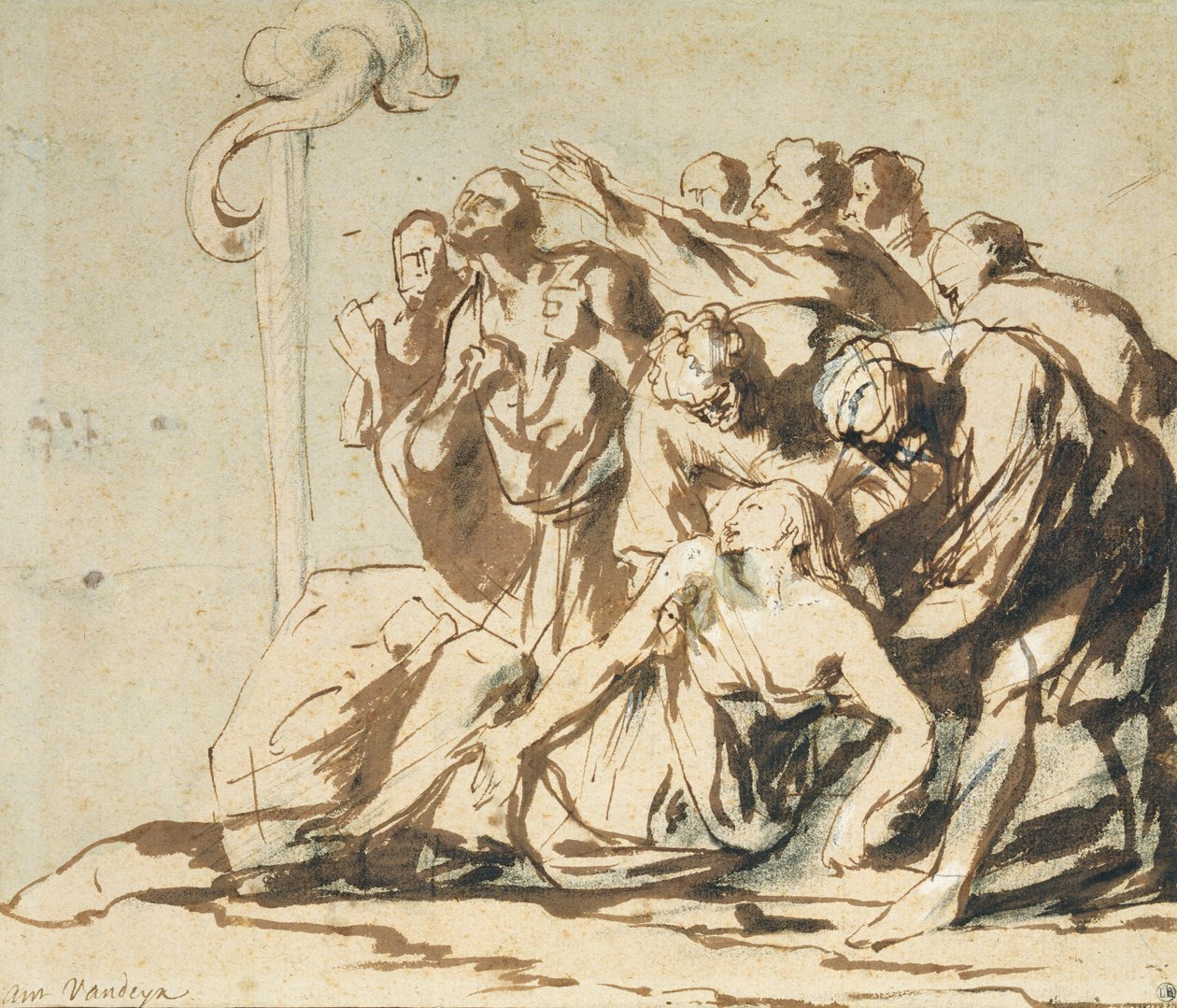 Brazen Serpent (kynä ja muste hiilellä paperilla) tekijältä Anthony van Dyck