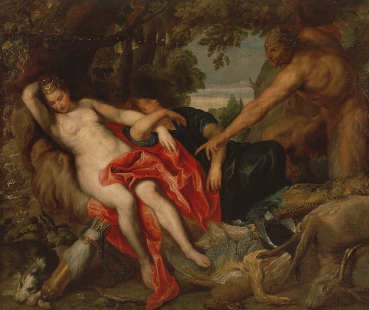 Satyyri löysi Dianan ja Endymionin, 1622-27 tekijältä Anthony van Dyck