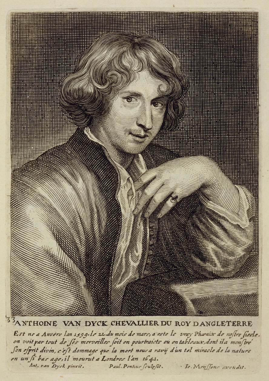 Omakuva, levy 33 taiteilijoiden muotokuvien sarjasta, kaiverrettu Paulus Pontius (1603-58) tekijältä Anthony van Dyck