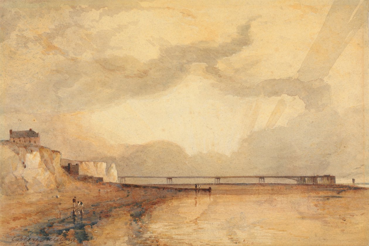 Marine Pier, Brighton - Auringonlasku tekijältä Anthony Vandyke Copley Fielding