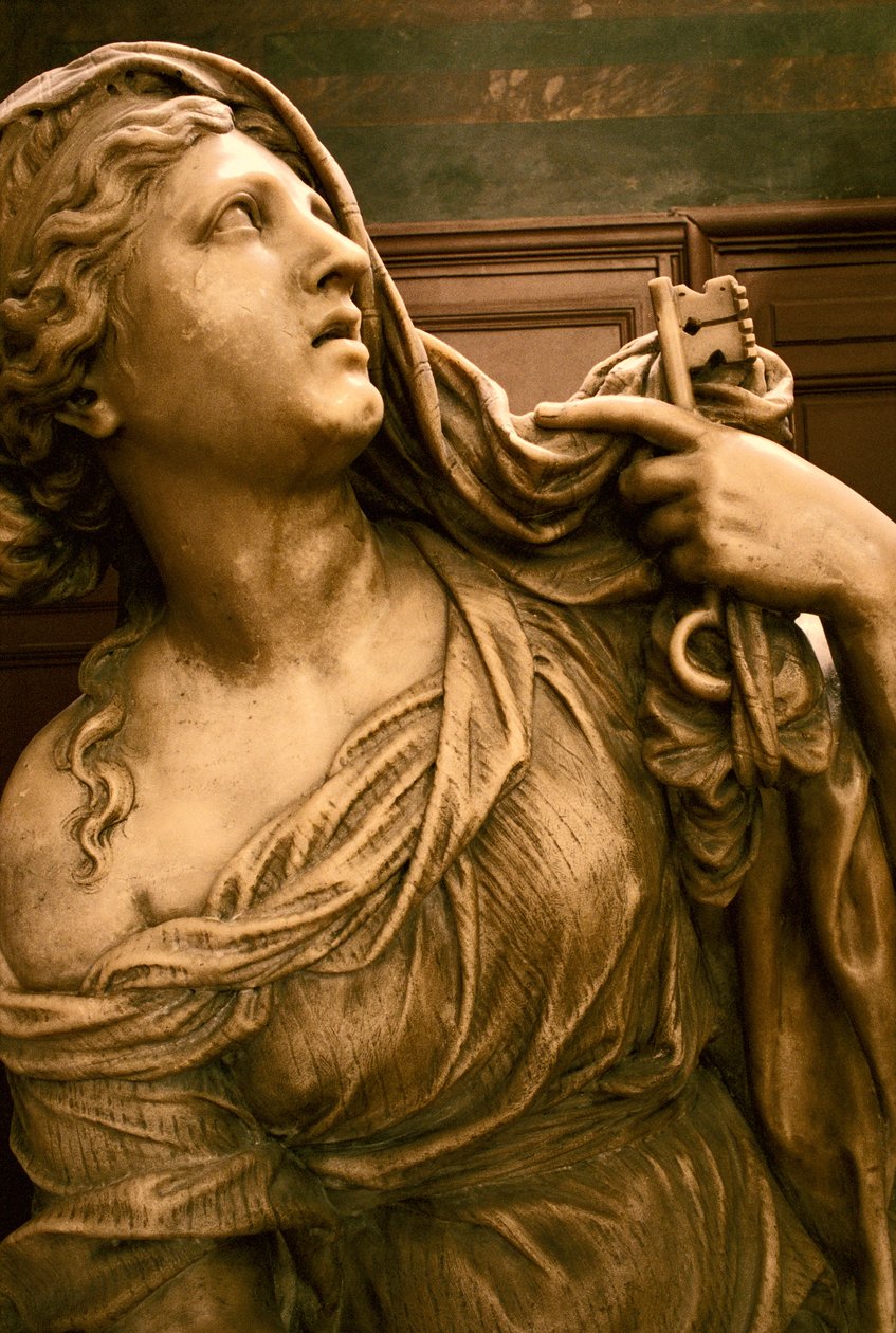 Jean-Baptiste Colbert de Torcy 1619-83:n hauta Yksityiskohta uskollisuuden allegorisesta hahmosta, n.1685-87 marmori ks. myös 248118 ja 248120. tekijältä Antoine Coysevox