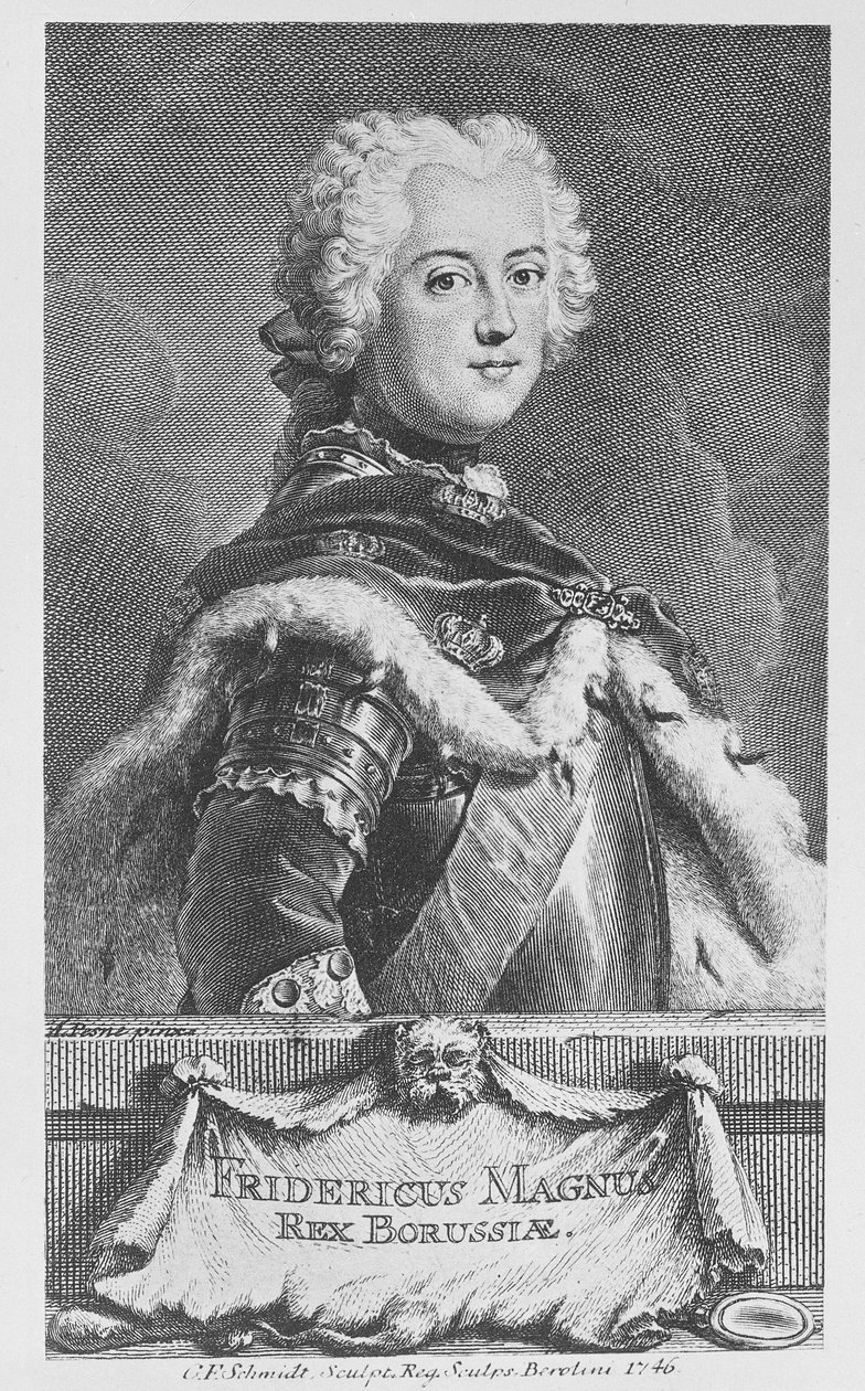 Friedrich II, Preussin kuningas, kaiverrus Georg Friedrich Schmidt, 1746 tekijältä Antoine Pesne