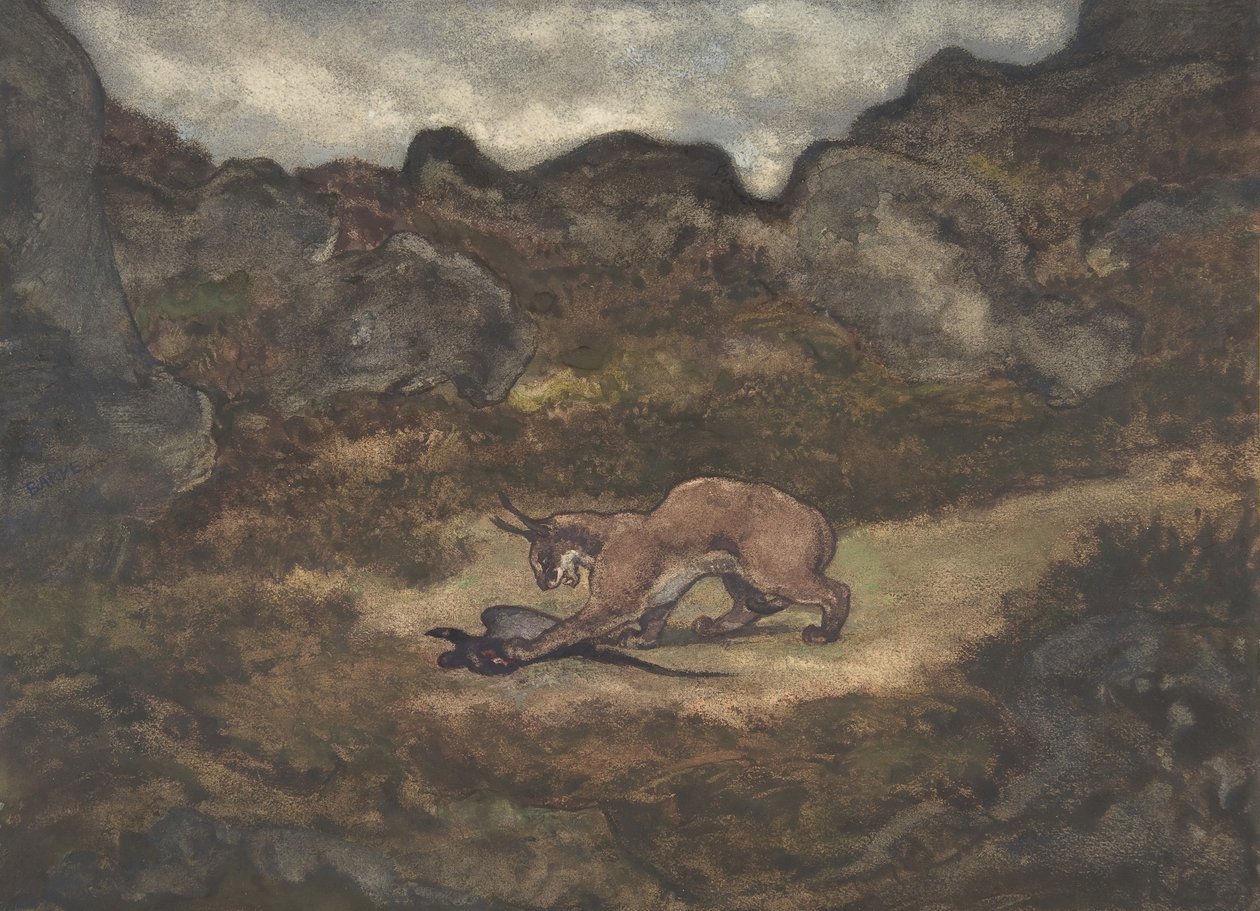 Caracal ja Fasaani, 1810-75. tekijältä Antoine Louis Barye