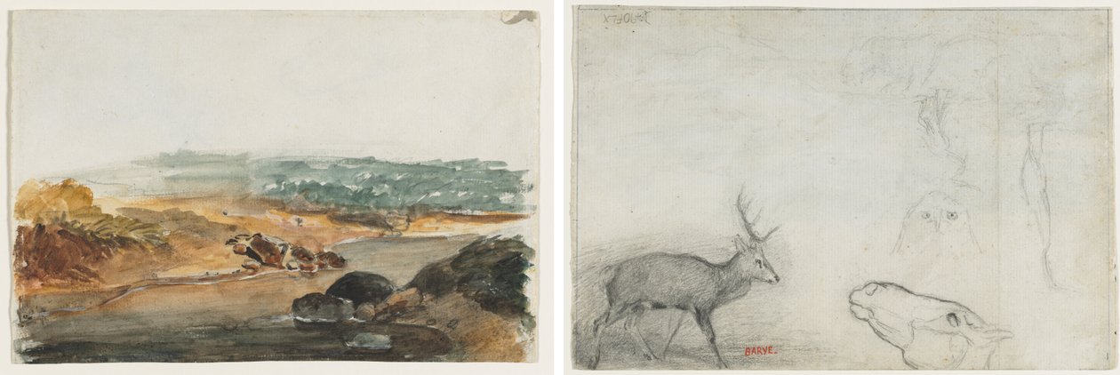 Maisema (recto); Eläintutkimukset (käänteinen) tekijältä Antoine Louis Barye