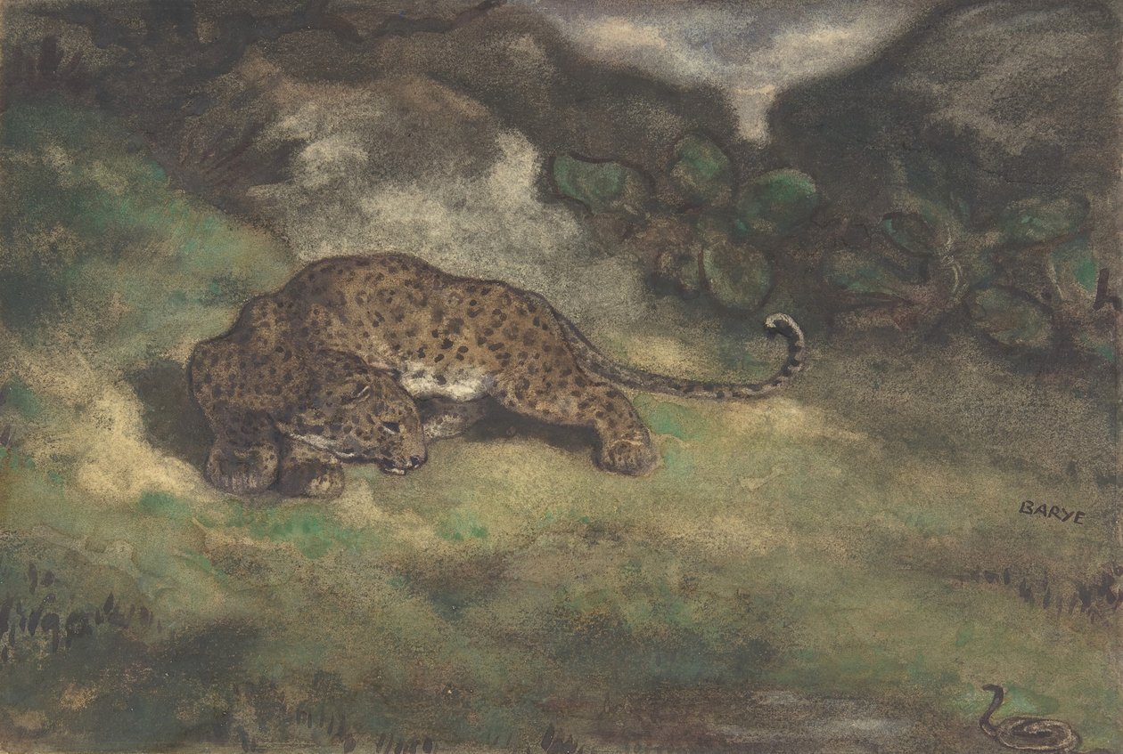 Leopardi ja käärme, 1810-75. tekijältä Antoine Louis Barye