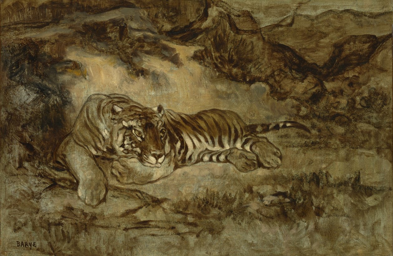 Tiger at Rest, n. 1850-70 tekijältä Antoine Louis Barye