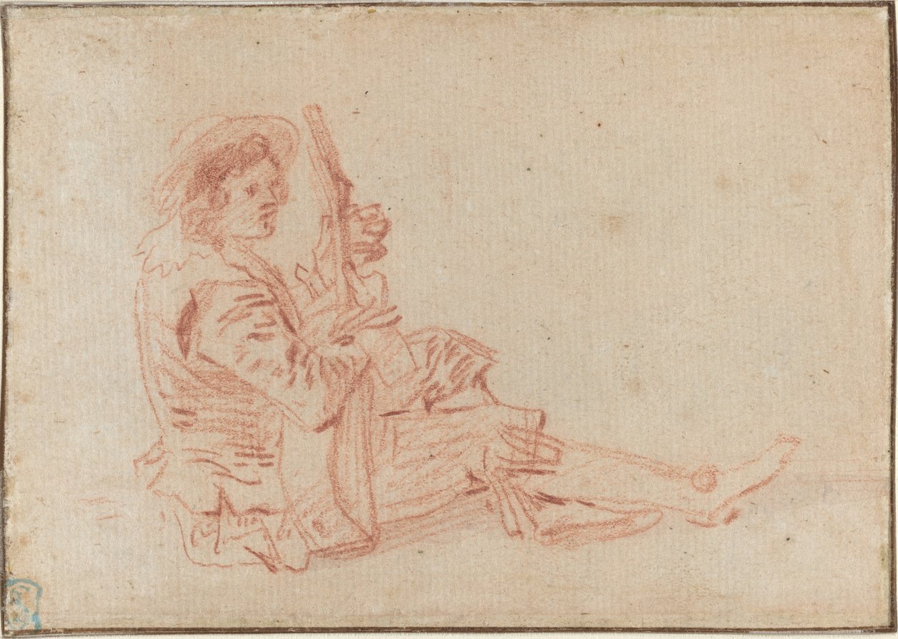 Istuva kitaristi [recto] tekijältä Antoine Watteau
