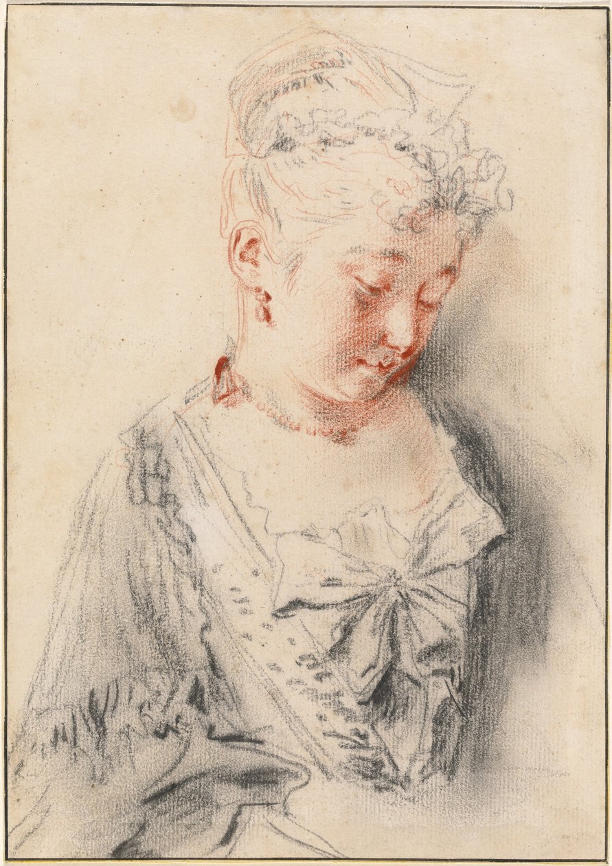 Istuva nainen katselee alas tekijältä Antoine Watteau