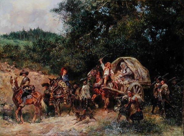 Camp Followers, n. 1900 (öljy kankaalle) tekijältä Anton Hoffmann