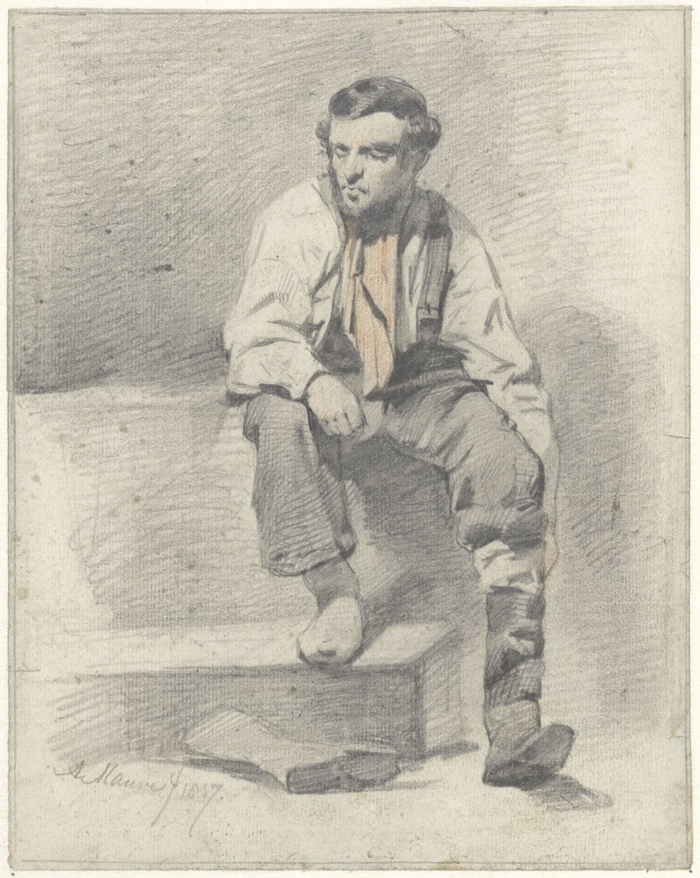istuva työmies tekijältä Anton Mauve