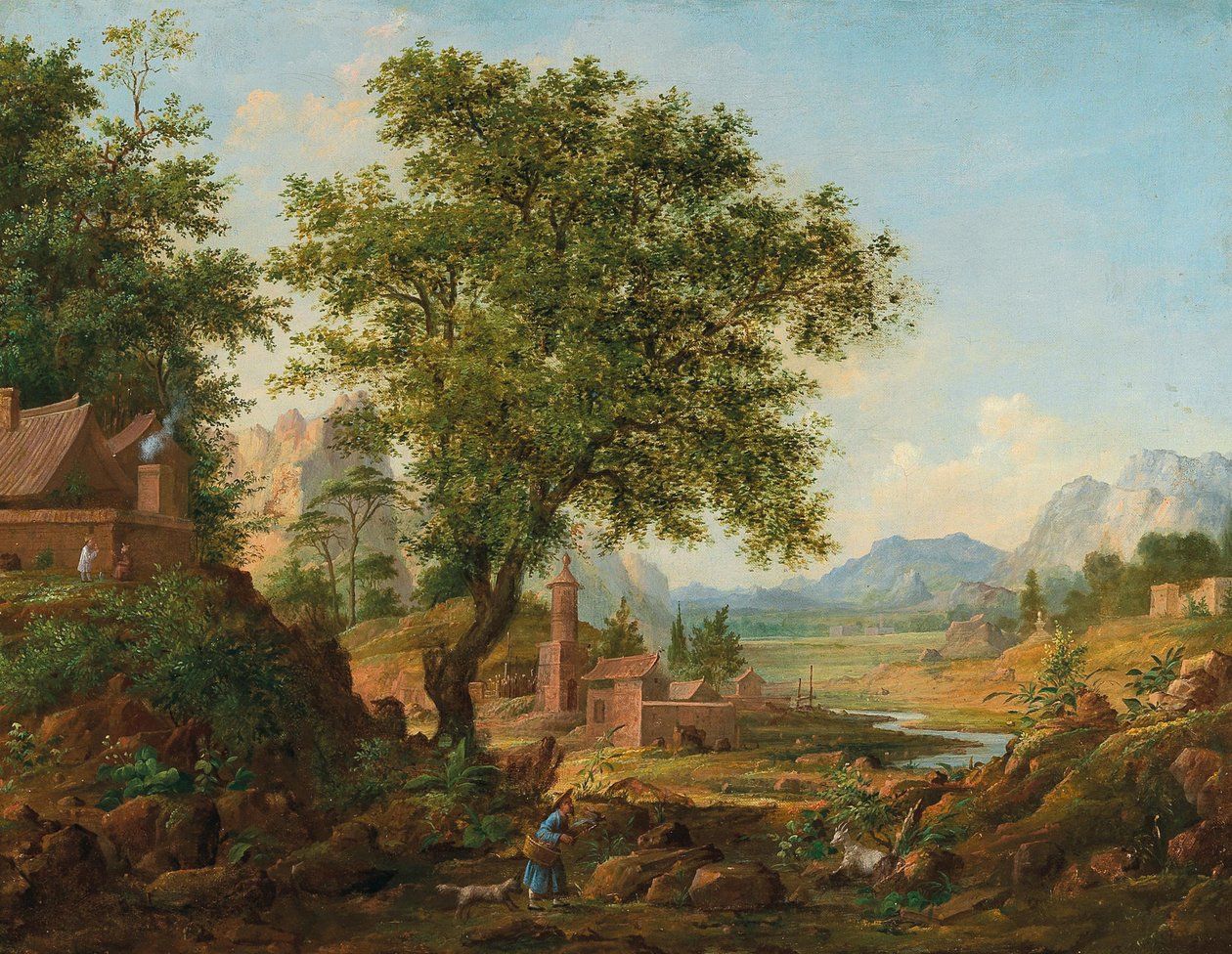 Kiinalainen maisema ja henkilökunta, 1830-1840. tekijältä Anton Mikhaylovich Legashov