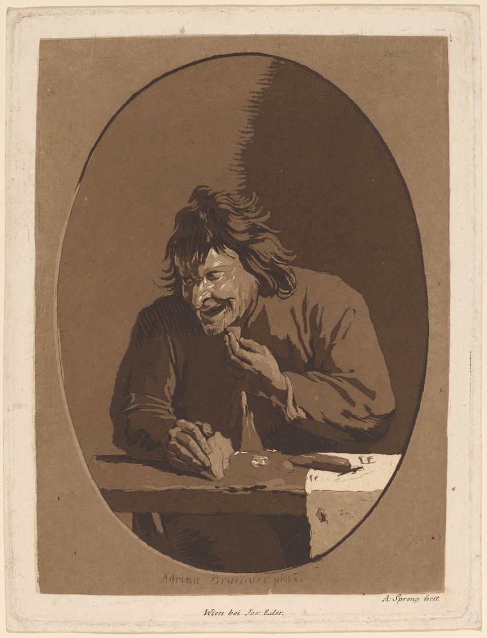 Talonpoika syöminen tekijältä Anton Spreng after Adriaen Brouwer; published by Joseph Eder