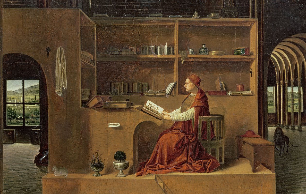 St. Hieronymus työhuoneessaan, n. 1475 (yksityiskohta 29420) tekijältä Antonello da Messina