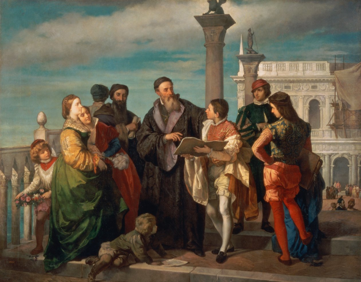 Tizianin (1488-1576) ja Veronesen (1528-88) kohtaaminen Ponte della Paglialla tekijältä Antonio Zona