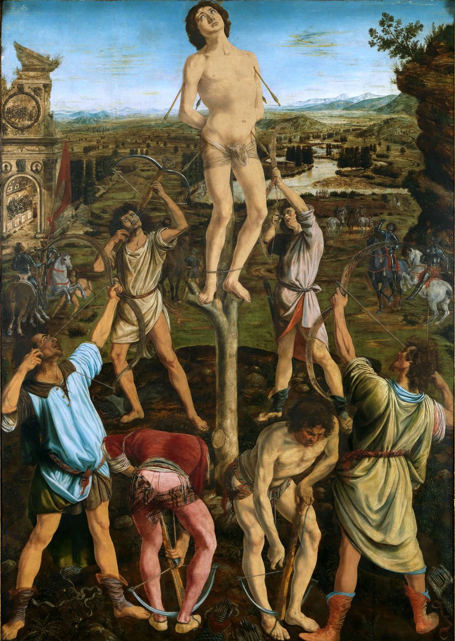Pyhän Sebastianin marttyyrikuolema, 1475 (öljy poppelissa) tekijältä Antonio Pollaiuolo