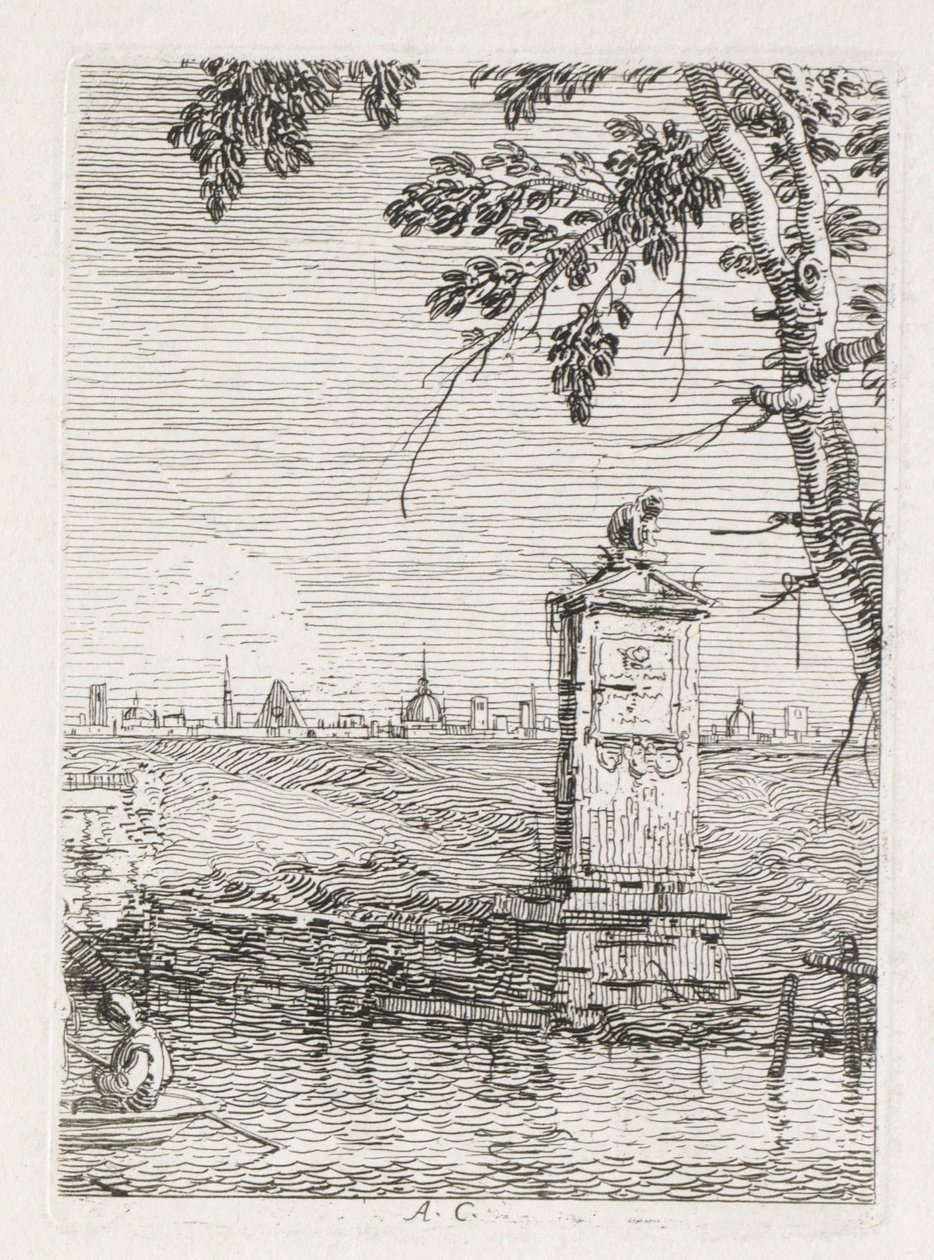 Näkymät: Pieni monumentti puun alla tekijältä Antonio Canaletto