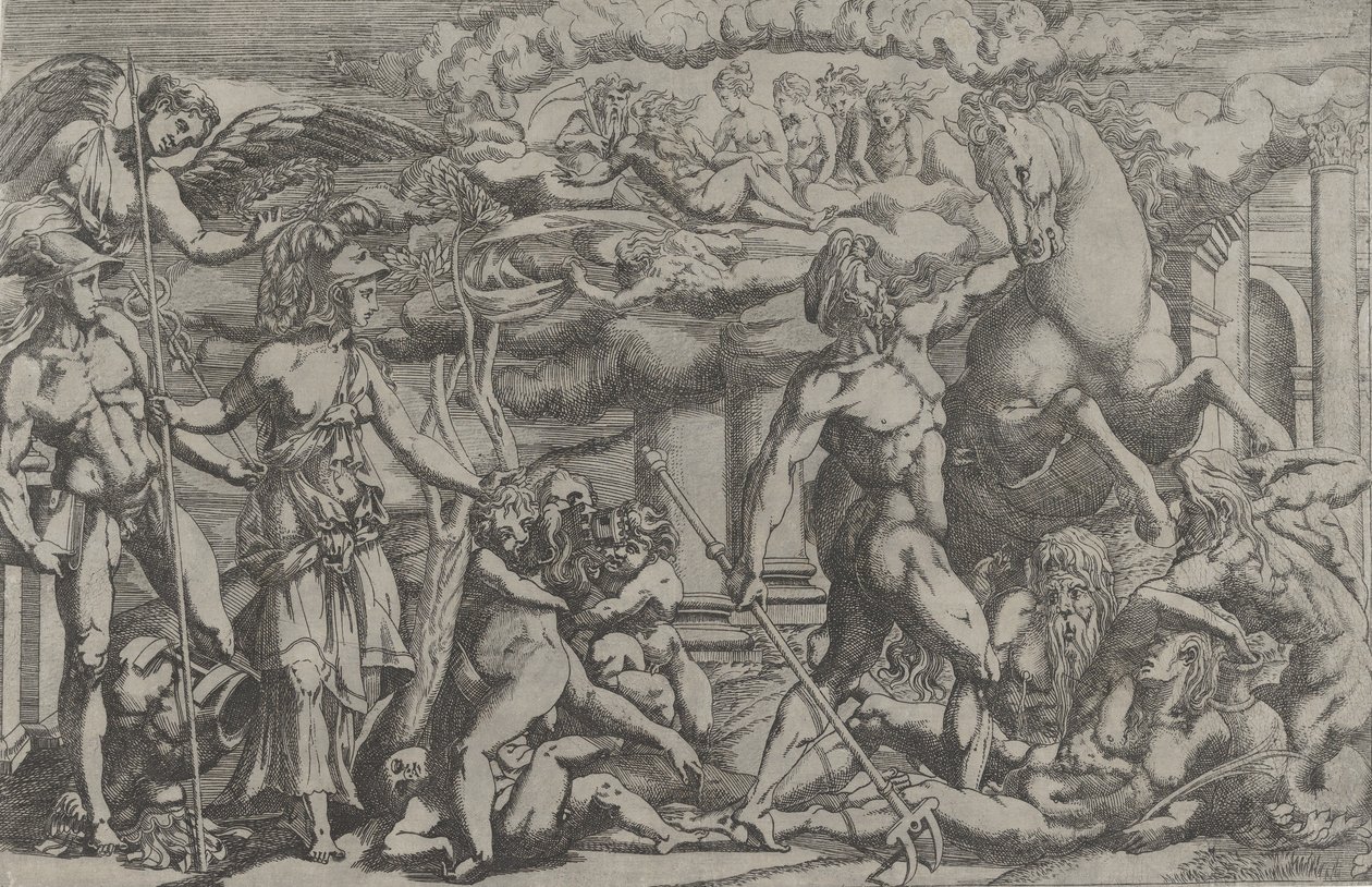Kilpailu Neptunuksen ja Athenen välillä, 1540-45. tekijältä Antonio Fantuzzi